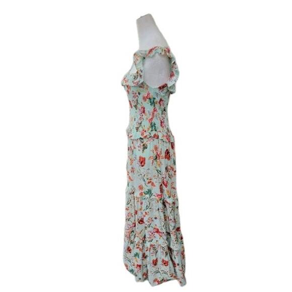 Abel The Label Floral Maxi Dress Size M – Boho Tiered Smocked Sleeveless Rayon - Picture 5 of 16